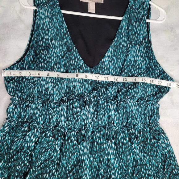 Forever 21 Green Teal Abstract Watercolor Ruffle V-Neck Sleeveless Top sz L - Picture 6 of 7